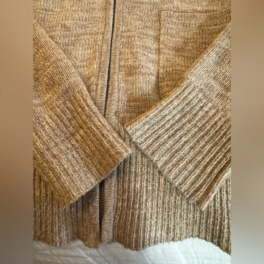 Nom De Guerre Zip Cardigan Wool Blend Sweater Beige Single Pocket Archive